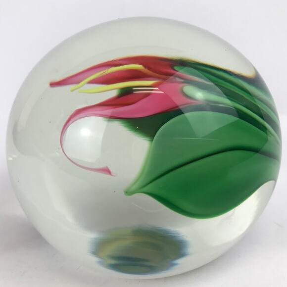 Orient & Flume Pink Callalily Flower Lampwork Paperweight Vintage Beyers Bag COA - Picture 7 of 15